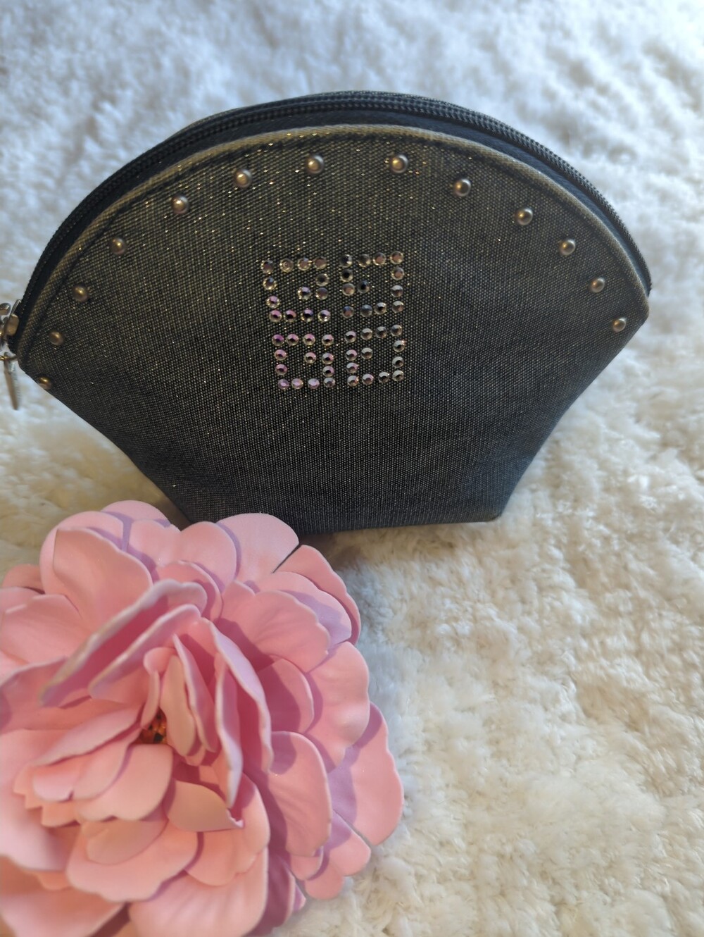 Givenchy Denim Vintage Studded Cosmetic Pouch with Rhinestone Logo Rare